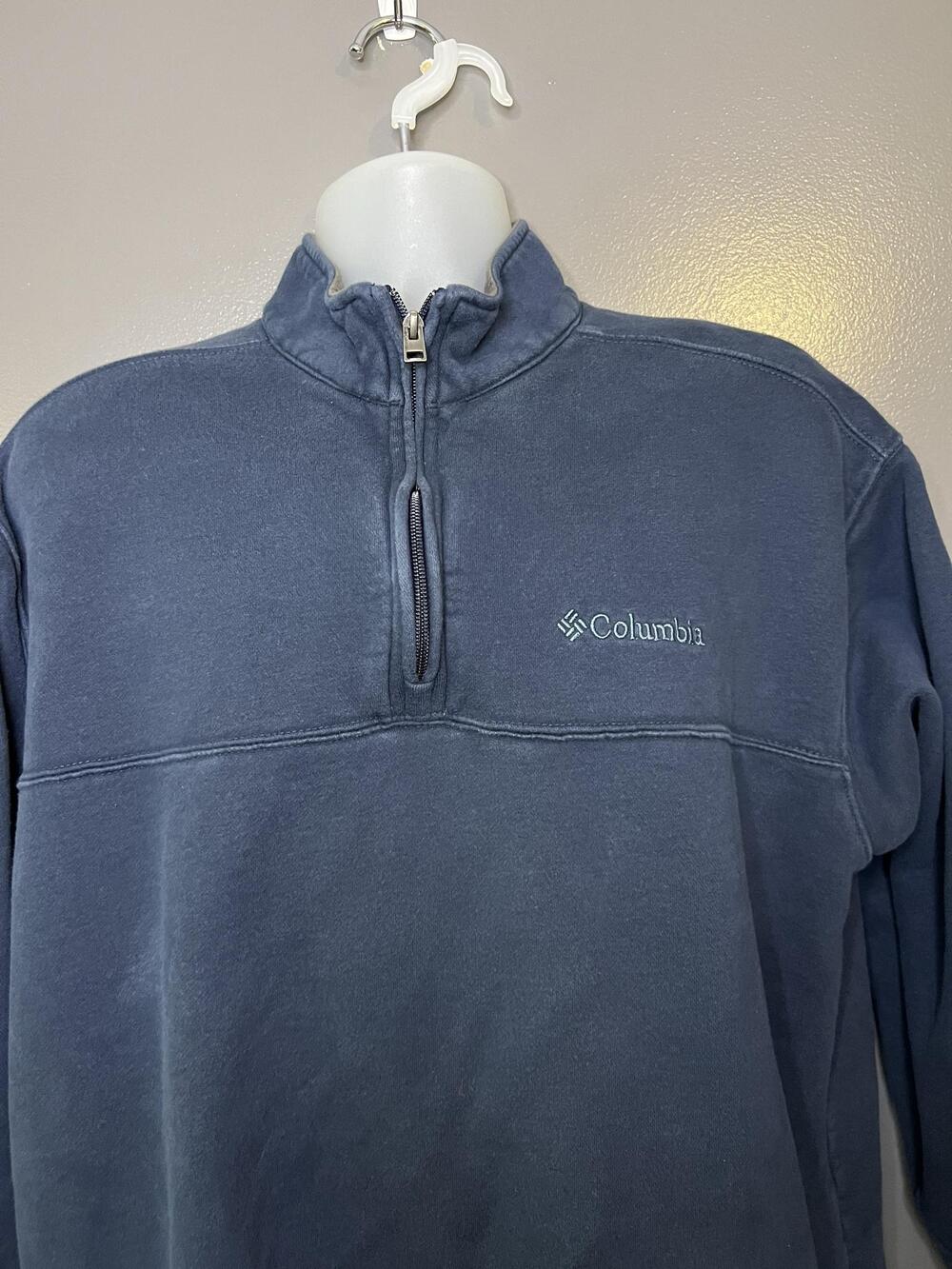 Columbia Sweatshirt Mens Large Blue 1/4 Zip Fleece Pullover Mock Neck Logo